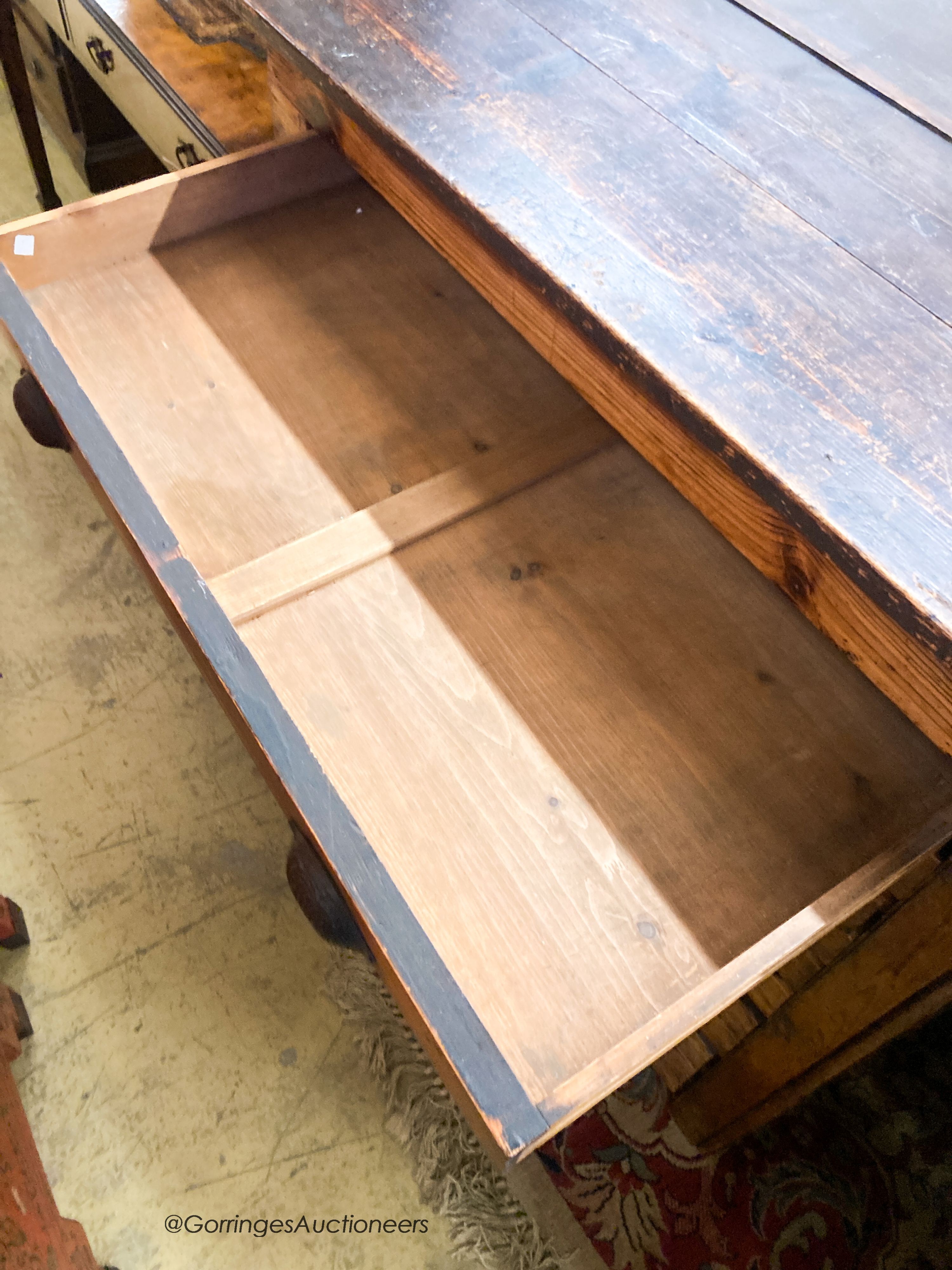 A late Victorian pine eleven drawer plan chest, W.118cm D.74cm H.101cm